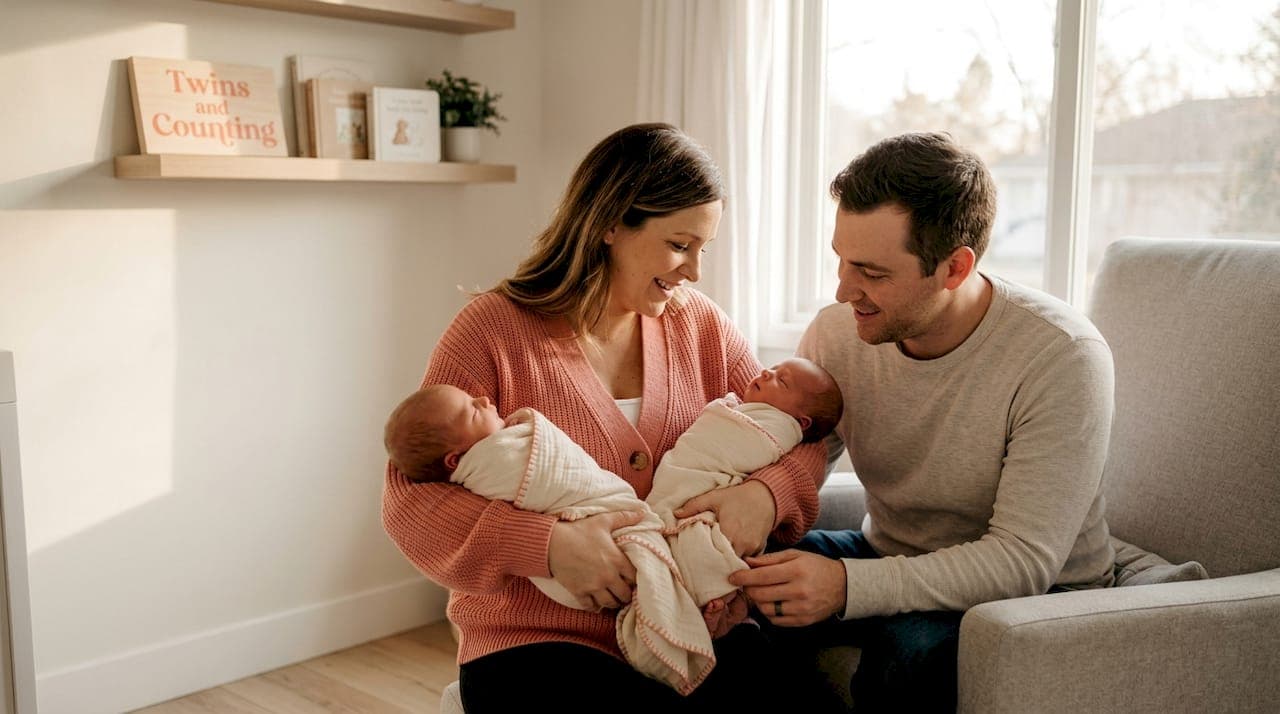 Twin babies in cribs as parent checks monitor