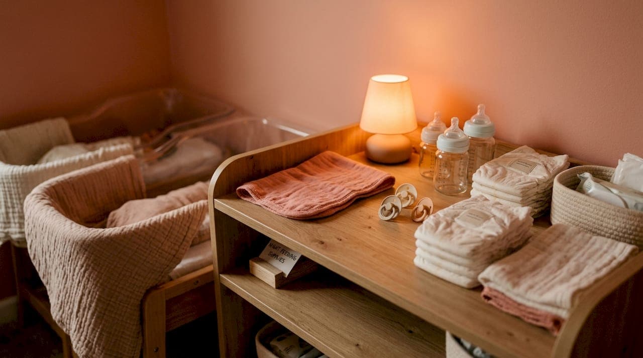 Twin babies' nighttime feeding nursery setup