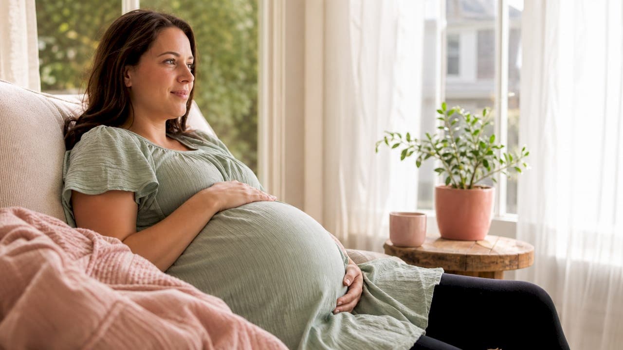 Pregnant woman relaxing at home with twin pregnancy