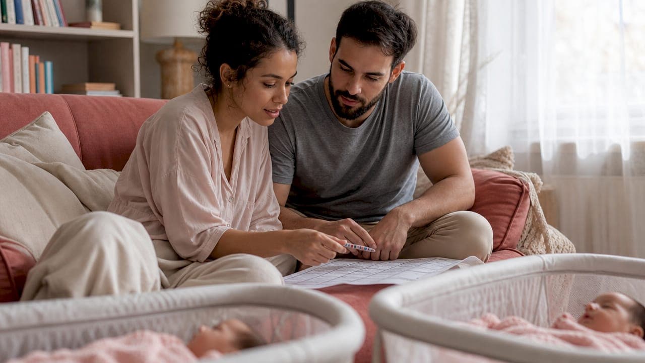 Parents planning twins' daily schedules