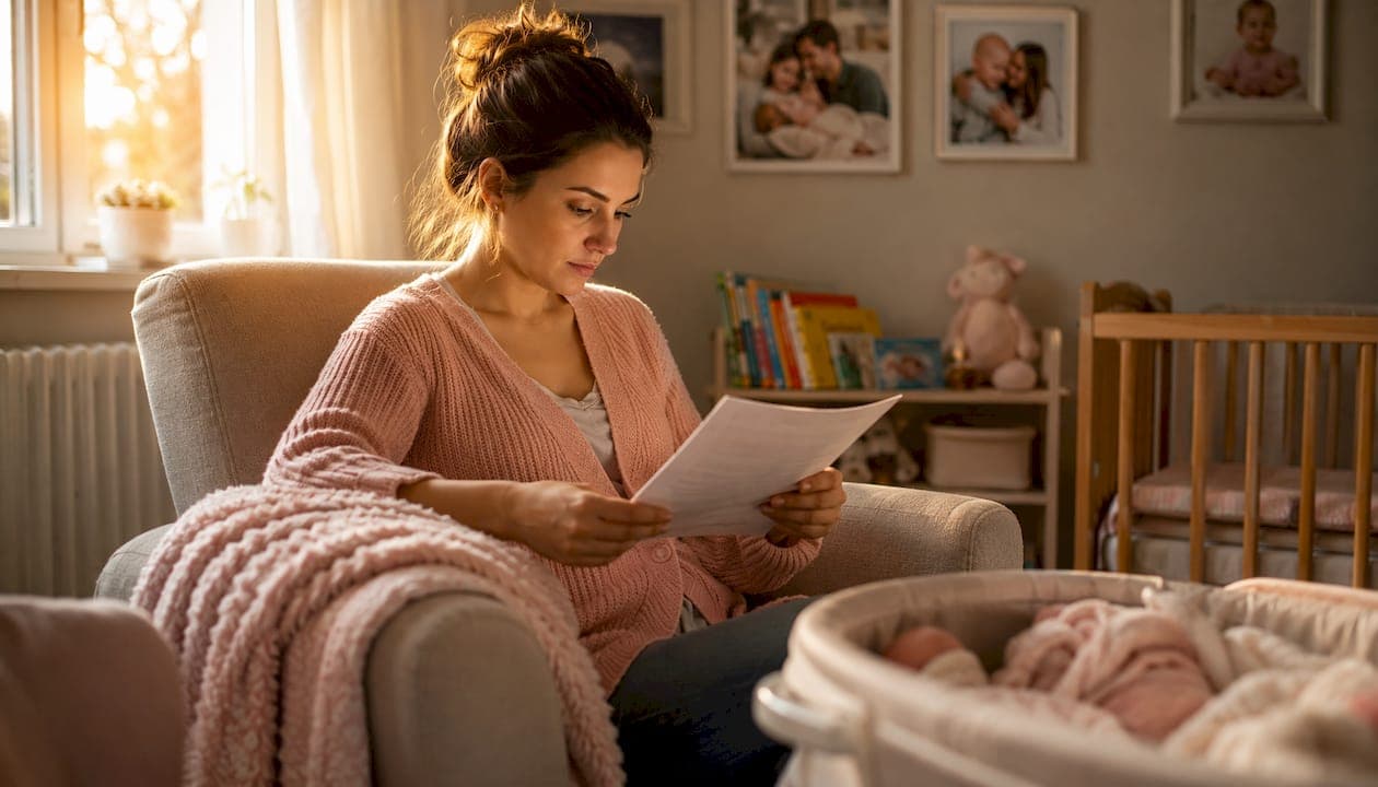 Mother planning postpartum care at home